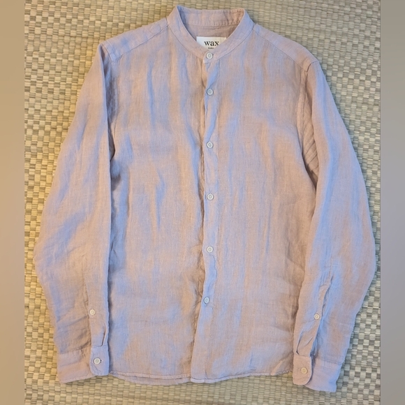 Wax London 100% Linen Band Collar Button Up Shirt Pink Men's Size Small